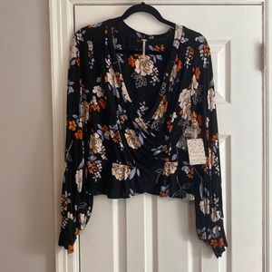 Free people black floral top L NWT